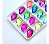 GUOZHAN Cristales de imitación para Coser en Todos los tamaños, Colores AB, Gotas Populares, Piedras de Cristal para Coser, 2 Agujeros, Ropa, Bricolaje, Vestido de Novia, Zapatos.