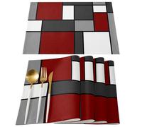 GUOZIF Manteles Individuales con patrón geométrico Abstracto para Cocina, decoración de Mesa de Comedor, Accesorios, manteles para vajilla de Lino Resistentes al Calor, Posavasos, 4/6 Uds.