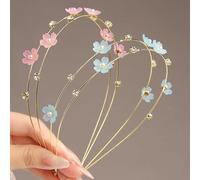 Guozihao 2 diademas de flores de metal para mujer, diademas finas antideslizantes con diamantes de imitación y perlas, bonitos accesorios para el cabello de novia, para mujeres, adolescentes y niñas