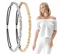 Guozihao 2 diademas elásticas ajustables plateadas y doradas, tocado tejido de cristal brillante, accesorios para el cabello para mujeres y niñas