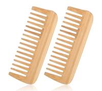 Guozihao 2 peines de bambú de dientes anchos, peine recto sin mango, para evitar enredos y electricidad estática.