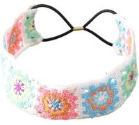 Guozihao Diadema de punto floral para mujer, turbante elástico floral de ganchillo, estilo étnico, estilo étnico, diadema envolvente