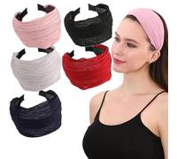 Guozihao Paquete de 5 diademas anchas y duras con dientes para mujer, banda para el pelo de niña, tela plisada, accesorios para el pelo (colores mixtos A)
