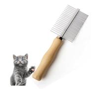 Guozihao Peine para mascotas, cepillo de doble cara, utilizado para aflojar, eliminar nudos de pelo, residuos, enredos y nudos, mango de madera de acero inoxidable, muy adecuado para mascotas