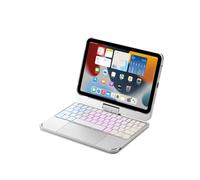 GUPENAA Funda con Teclado de Español (Incluye Ñ) para iPad Mini 7 (2024) & Mini 6 (2021) 8.3", Giratoria 360°, Teclado Retroiluminado con Panel Táctil y Soporte para Lápiz,Plata