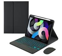 GUPENAA Funda de teclado para iPad Pro de 12.9 pulgadas, 6ª5ª4ª3ª generación 2022 [7 colores retroiluminados] [Soporte para lápices incorporado] Teclado Bluetooth inalámbrico magnético desmontable