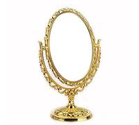 Guppy Desktop Antique Vintage European Style Two Sided Swivel Oval Tabletop Vanity Makeup Mirror with Embossed Hollow Flower Shiny Pedestal(Gold)