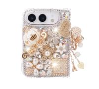 Guppy Funda para iPhone Duo, hecha a mano con diamantes de imitación y | Funda protectora suave anticaída para mujer, diseño de torre de hierro brillante en 3D, diseño de torre de hierro y calabaza