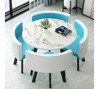 GUQASDV Juego de Mesa de Comedor Cuadrada y 4 sillas, Mesa de negociación con sillas, Mesa for Sala de recepción de Oficina o Club, mesas pequeñas for conferencias(White and Blue)