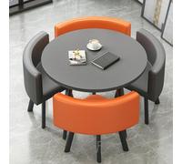 GUQASDV Juego de Mesa de Comedor Cuadrada y 4 sillas, Mesa de negociación con sillas, Mesa for Sala de recepción de Oficina o Club, mesas pequeñas for conferencias(Orange and Black Circle)
