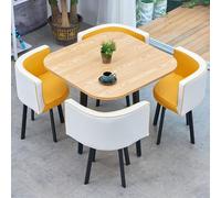 GUQASDV Juego de Mesa de Comedor Cuadrada y 4 sillas, Mesa de negociación con sillas, Mesa for Sala de recepción de Oficina o Club, mesas pequeñas for conferencias(White Yellow Square)