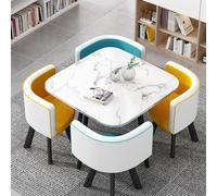 GUQASDV Juego de Mesa de Comedor Cuadrada y 4 sillas, Mesa de negociación con sillas, Mesa for Sala de recepción de Oficina o Club, mesas pequeñas for conferencias(Blue Yellow White)