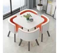 GUQASDV Juego de Mesa de Comedor Cuadrada y 4 sillas, Mesa de negociación con sillas, Mesa for Sala de recepción de Oficina o Club, mesas pequeñas for conferencias(White and Orange)