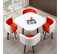GUQASDV Juego de Mesa de Comedor Cuadrada y 4 sillas, Mesa de negociación con sillas, Mesa for Sala de recepción de Oficina o Club, mesas pequeñas for conferencias(White and Red)