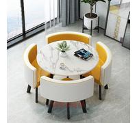 GUQASDV Juego de Mesa de Comedor Cuadrada y 4 sillas, Mesa de negociación con sillas, Mesa for Sala de recepción de Oficina o Club, mesas pequeñas for conferencias(White and Yellow)