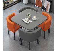 GUQASDV Juego de Mesa de Comedor Cuadrada y 4 sillas, Mesa de negociación con sillas, Mesa for Sala de recepción de Oficina o Club, mesas pequeñas for conferencias(Gray and Orange)