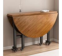 GUQASDV Mesa de Comedor Plegable for Uso doméstico, Mesa de Cocina Extensible con alas abatibles, Mesa de Cocina Redonda Plegable y portátil con 6 Ruedas(Brown,100cm)