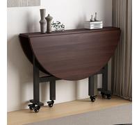 GUQASDV Mesa de Comedor Plegable for Uso doméstico, Mesa de Cocina Extensible con alas abatibles, Mesa de Cocina Redonda Plegable y portátil con 6 Ruedas(Black Walnut,100cm)