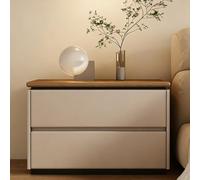 GuqasDV - Mesa de noche de madera sin asa, estante de almacenamiento con 2 cajones, mesa auxiliar moderna, armario de almacenamiento, esquinas de arco redondo, para dormitorio/sala (luz marrón, 23,6