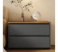 GUQASDV Mesita de noche moderna de madera, mesa auxiliar con 2 cajones, mesita de noche, mesas de té, diseño sin asas, gabinete de almacenamiento para sala de estar, dormitorio, oficina (gris oscuro