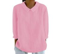 guqitra Blusa Mujer Elegante y Elegante Camisa de Algodón Lino de Manga 3/4 Flores Casual Blusa suelta Primavera Verano Túnica Cuello Redondo Casual Top, #06rosa, L