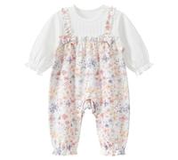 gurcooc Pelele Bebé de Manga Larga Ropa de Mono Flores Impresas Volantes Bebé Mameluco con lazo para niña Para Recién Nacidos, 3-24 Meses