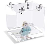 GURECOD bañera Colgante para pájaros Cubo bañera para pájaros Caja de baño Cuenco Jaula Accesorios pájaros pequeños Canarios alondras Loros cacatúas agapornis Loros baño (Cuadrado, 16x16x16cm)