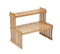 GURECOD Estante para Plantas de Bambú de 2 Niveles, Estante de Escritorio Ajustable, Estante de Escalera de Oficina Decorativo