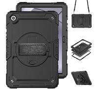 Guretok Funda para Samsung Galaxy Tab A9 Plus de 11 pulgadas 2023, resistente a prueba de golpes, protector de pantalla/correa de mano/soporte giratorio, SM-X210/SM-X216/SM-X218, color negro
