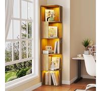 Gurexl 165 CM LED Vitrina con Sensor,Armario de Colección de Esquina con 5 Niveles con 3 Colores LED,Estantería de Pie con Compartimentos Abiertos Asimétricos para Sala de Estar,Oficina,Madera