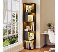 Gurexl 165 CM LED Vitrina con Sensor,Armario de Colección de Esquina con 5 Niveles con 3 Colores LED,Estantería de Pie con Compartimentos Abiertos Asimétricos para Sala de Estar,Oficina,Negro