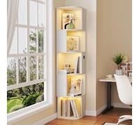 Gurexl 165 CM LED Vitrina con Sensor,Armario de Colección de Esquina con 5 Niveles con 3 Colores LED,Estantería de Pie con Compartimentos Abiertos Asimétricos para Sala de Estar,Oficina,Blanco