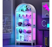 Gurexl 175 CM RGB Arco Vitrinas de Cristal con Luces Dinámicas y Sensor,Librerías y Vinotecas con 2 Ajustables Estantes,Vitrina para Colecciones 5 Capas para Salón,Dormitorio,Sala de Juegos,Blanco