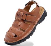GURGER Sandalias Deportivas para Hombre Verano Trekking Sandalias de Piel Sandalia de Senderismo con Puntera Cerrada Marrón Rojizo 45