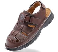 GURGER Sandalias Deportivas para Hombre Verano Trekking Sandalias de Piel Sandalia de Senderismo con Puntera Cerrada Marrón Oscuro 46