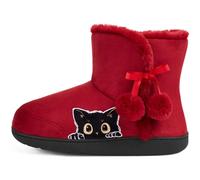 GURGER Zapatillas de Estar por Casa Mujer Altas Invierno Cálidas de Peluche Botines de Casa Pantuflas tipo Bota con Bordado de Dibujo Animado de Animales Gato, Rojo 38 39