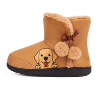GURGER Zapatillas de Estar por Casa Mujer Altas Invierno Cálidas de Peluche Botines de Casa Pantuflas tipo Bota con Bordado de Dibujo Animado de Animales Perro, Marrón 36 37