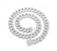 GURIDO Cadena de eslabones cubanos para hombre, gargantilla plateada/dorada con diamantes de imitación Miami, collar para mujer con cierre de caja, Hip Hop