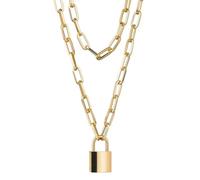 GURIDO Moda Mujer Doble Capa Color Plata Cadena Collar Punk candado Colgante Collar Cadena joyería gótica