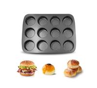 Gurlideo Molde de hamburguesa de acero al carbono antiadherente, molde grande de 12 tazas para panecillos de hamburguesa caseros