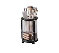 Gurlideo Organizador giratorio de brochas de maquillaje, diseño cilíndrico transparente con almacenamiento inferior, disponible en blanco, negro y rosa (negro)