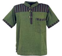 Guru-Boutique - Camisa de pescador nepalés, diseño de rayas de manga corta