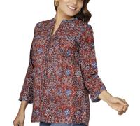 GURU SHOP Blusa de algodón con estampado a mano para mujer, rojo tostado, 42