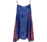 GURU SHOP, Boho Mandala Mini Vestido, Azul Oscuro/Fucsia, Talla: 38, Vestido Corto de Playa, Sin Mangas, Cuello en U, Sin Cierre, Viscosa 100%