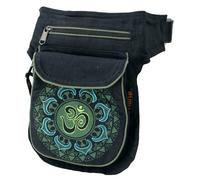 GURU SHOP Bolsa lateral de tela y riñonera Aum Mandala, Goa, riñonera, unisex, para adultos, algodón, 25 x 17 x 4 cm, negro / verde, Talla única para todos, Casual