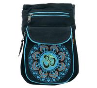 GURU SHOP Bolsa lateral de tela y riñonera Aum Mandala, Goa, riñonera, unisex, para adultos, algodón, 25 x 17 x 4 cm, negro/turquesa, Talla única para todos, Casual