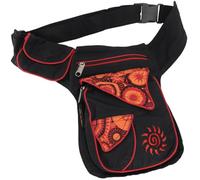 GURU SHOP Bolsa lateral de tela y riñonera, riñonera Goa, riñonera con bordado de sol, unisex - Adulto, 25 x 20 x 10 cm, blanco / rojo, Talla única para todos, Casual