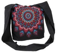 GURU SHOP Bolso boho bordado con mandala, bolsa de Nepal - negro/turquesa, unisex - Adulto, 33 x 37 x 13 cm, blanco / rojo, talla única