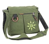 GURU SHOP Bolso de hombro estilo hippie con sol, vintage, unisex, para adultos, 23 x 25 x 7 cm, Sun/Dark Green, Einheitsgröße