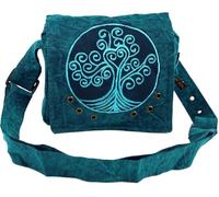 GURU SHOP Bolso étnico, Lavado a la Piedra Nepalí `Árbol de la Vida` - Gasolina, Unisex - Adultos, Azul, Algodón, Tamao:One Size, 20x20x7 cm, Bolsas de Hombro